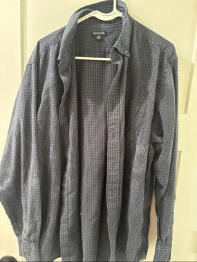 George Men's Navy and Light Blue Windowpane Button-Down Shirt